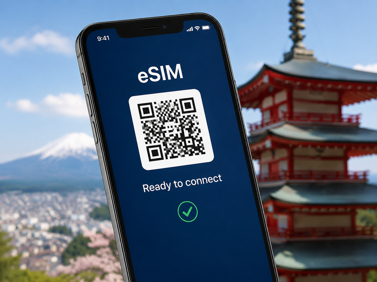 eSIM QR code on smartphone for Japan travel
